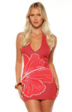 Elissa Red Knit Hibiscus Print Halter Mini Dress