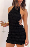 Amory Black Halter Party Mini Dress