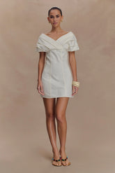 Pascale Off Shoulder Denim Mini Dress White