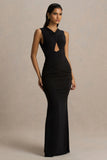 Kendall Black V Neck Wrapped Maxi Dress With Chest Cut Out