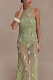 Elfie Crochet Halter Maxi Dress Pastel Green