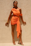 Margo Orange Asymmetric Mini Dress with Cut Out Details