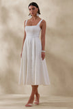 Ashmara White Lace Square Neck Midi Dress
