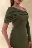 Silvaria Olive Twisted Asymmetric Neck Maxi Dress