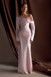 Iris Long Sleeve Satin Maxi Dress Soft Pink