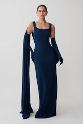 Rhea Detachable Cape Jersey Maxi Dress Navy