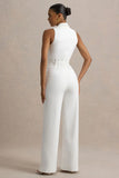Trixie White Plunge Neck Tailored Jumpsuit