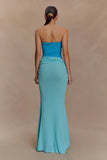Jasiel Strapless Knit Maxi Dress Cyan Blue