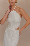 Kensley Broderie Halter Top White