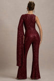 Star Seeker Port Sequin One Shoulder Cape Sleeve Jumpsuit