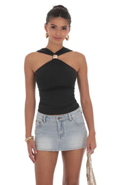 Gold Embellished Top in Black