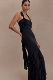 Etta Ruffle Slinky Maxi Dress Black