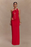 Edwina Knotted Mesh Maxi Dress Red