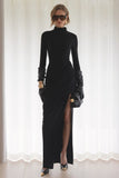 Betsy Black High Neck Maxi Dress With Front Split And Ruched Detailing