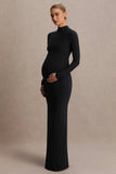 Alejandra Black Maternity Long Sleeve High Neck Maxi Dress
