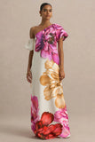 Anastasia Large Multi Floral Print Asymmetric Neck Maxi Dress