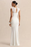 Lyssy White High Neck Maxi Dress With Mesh Detail