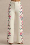 Solana White Floral Border Print Wide Leg Trousers