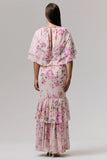 Never Let Go Pink Floral Print Chiffon Maxi Dress With Tiered Hem