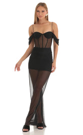 Mesh Corset Maxi Dress in Black