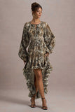 Namir Snake Print High Low Chiffon Maxi Dress