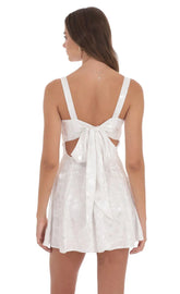Floral Jacquard A Line Dress in White