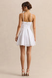 Elina White Square Neck Mini Dress With Bow Detail
