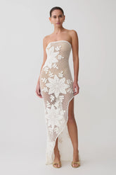 Mandie Hand Crochet Asymmetrical Maxi Dress White
