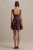 Magic Burgundy Floral Print Sweetheart Neck Mini Dress