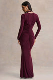 Tami Plum Plunge Neck Long Sleeve Maxi Dress