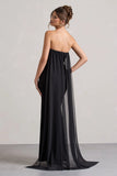 More To Come Black Strapless Wrap Cape Maxi Dress With Corsage