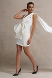 Brulee Cream Scoop Neck Sash Mini Dress With Bow