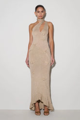 Celestino Floral Metallic Knit Maxi Dress Gold