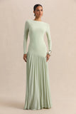 Jasira Mint Crew Neck Maxi Dress With Asymmetric Drop Waist