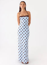 Alessandro Halter Maxi Dress Blue Mocha Dot