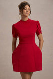 Carabella Red High Neck Short Sleeve Mini Dress