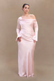 Iris Long Sleeve Satin Maxi Dress Soft Pink