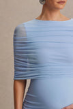 Zaria Powder Blue Crew Neck Maternity Maxi Dress With Cape Overlay