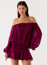Eira Balloon Sleeve Mini Dress Plum