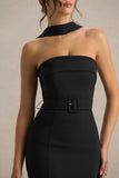 Jaquetta Black Belted Maxi Dress With Pleated Chiffon Skirt