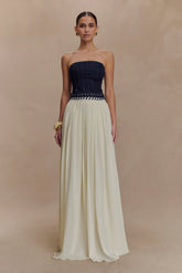 Suella Chiffon Denim Maxi Dress Indigo Blue