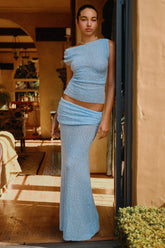 Petra Ruched Knit Maxi Skirt Light Blue