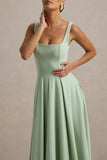 Parina Light Green Strappy Volume Hem Midi Dress