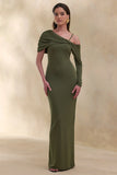 Silvaria Olive Twisted Asymmetric Neck Maxi Dress