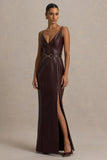 Lila Burgundy Faux Leather Plunge Neck Maxi Dress With Split