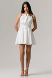 Distinguished White Asymmetric Ruffled Mini Dress