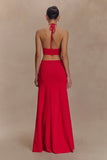 Marlowe Halter Knit Maxi Dress Red