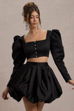 Eloisa Black Satin Puff Sleeve Cropped Jacket