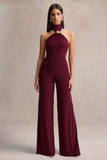 Gwen Burgundy High Neck Jumpsuit With Gold Detail