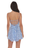 Floral Sequin Fit and Flare Dress in Light Blue